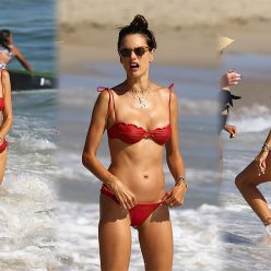 Alessandra Ambrosio Stuns in a Red Bikini While Cooling Off at the Beach 97 Photos