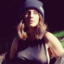 Alison Brie Poses Braless Showing Her Boobs in a See Through Top for Basic Magazine 9