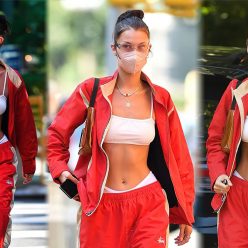 Bella Hadid Turns Heads Once Again in a Cherry Red Tracksuit 19 Photos