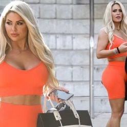 Bianca Gascoigne Showcases Her Ample Assets in a Busty Orange Bra and Shorts in Rome 15 Pho
