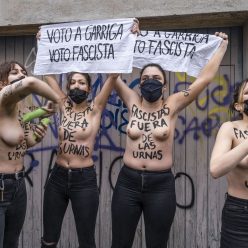 Femen Activists Protest Against Vox Candidate in Barcelona 5 Photos