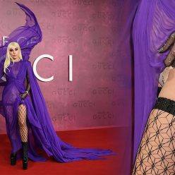 Lady Gaga Looks Hot in a Purple Ensemble on the Red Carpet of the 8216House of Gucci