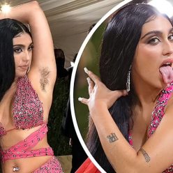 Lourdes Leon Proudly Shows Off Her Armpit Hair and Abs in a Pink Studded Dress a