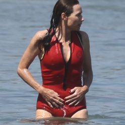 Minnie Driver Wears a Red One Piece For a Dip in the Ocean on a Hot Day in Malibu 51 Photos