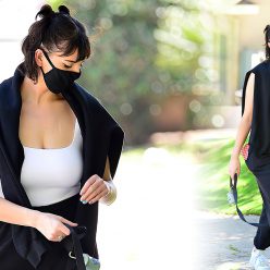 Rebecca Black Covers Up with a Face Mask Walking Her Puppy in Orange County 10 Photos