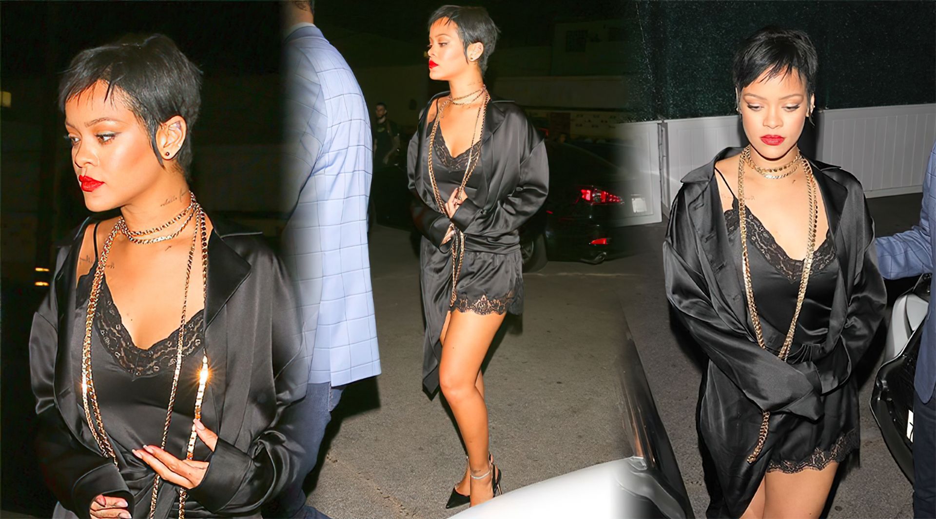 Rihanna Puts on a Sultry Display in Black Silk While Leaving Delilah Nightclub with Friends (22 Photos)