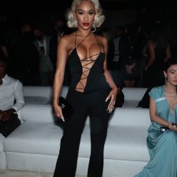 Saweetie Shows Off Her Boobs in a Lace Up Barely There Blouse at the Tom Ford Fashion Show 37