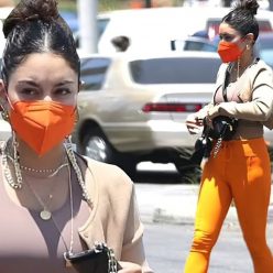 Vanessa Hudgens Turns Heads in Bright Orange Pants and Cropped Tank 17 Photos