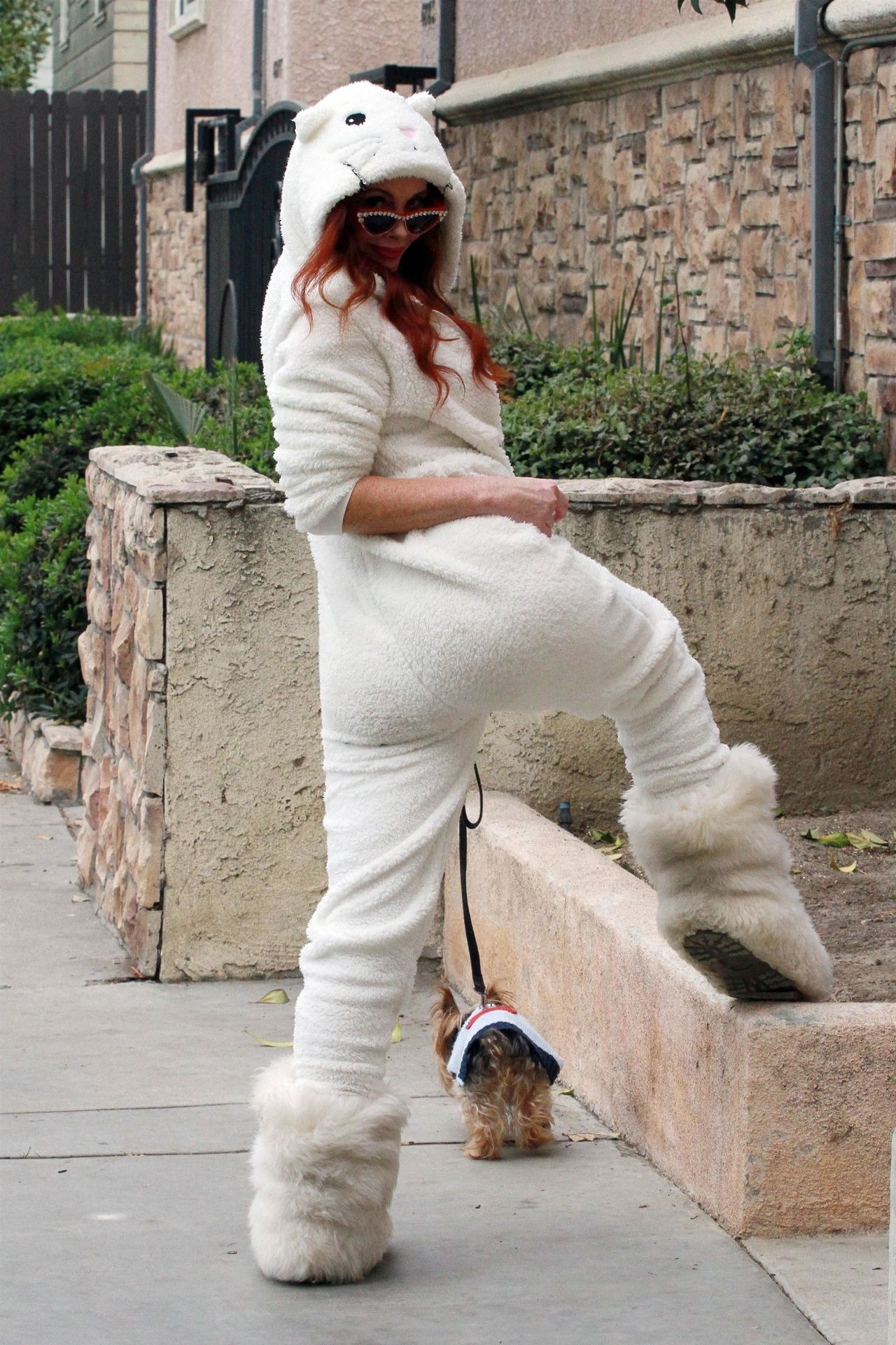 Busty Phoebe Price Walks Her Do
g in a Cat Jumpsuit (42 Photos)