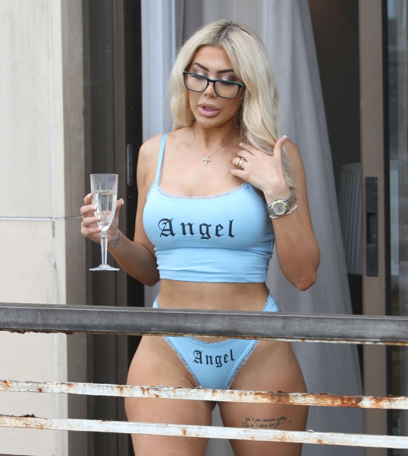 Chloe Ferry Poses in a Sexy Skimpy Blue Matching Angel Lingerie Set (27 Photos)