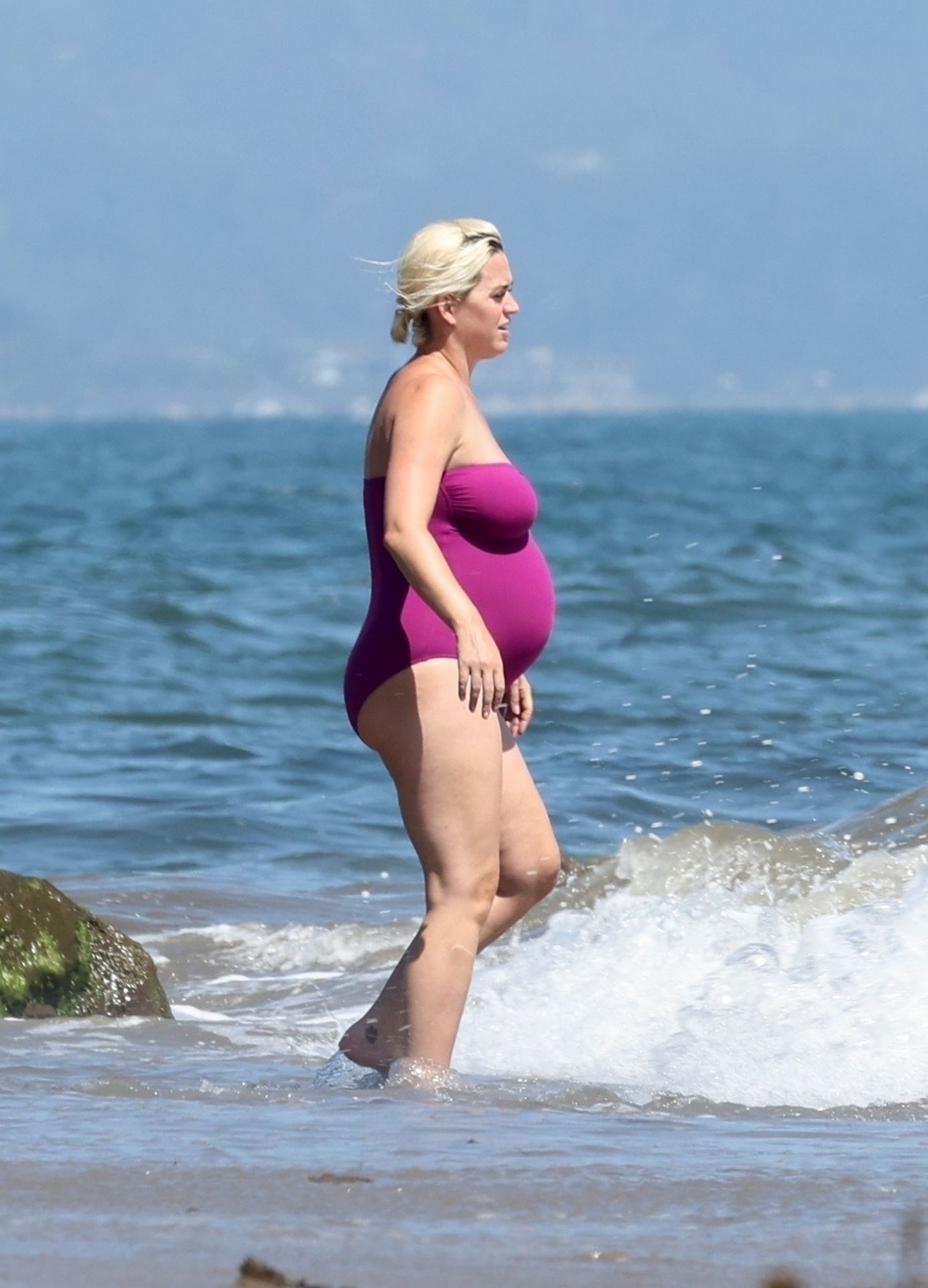 Heavily Pregnant Katy Perry Slips Into a Plum One-piece for a Swim in Malibu (52 Photos)