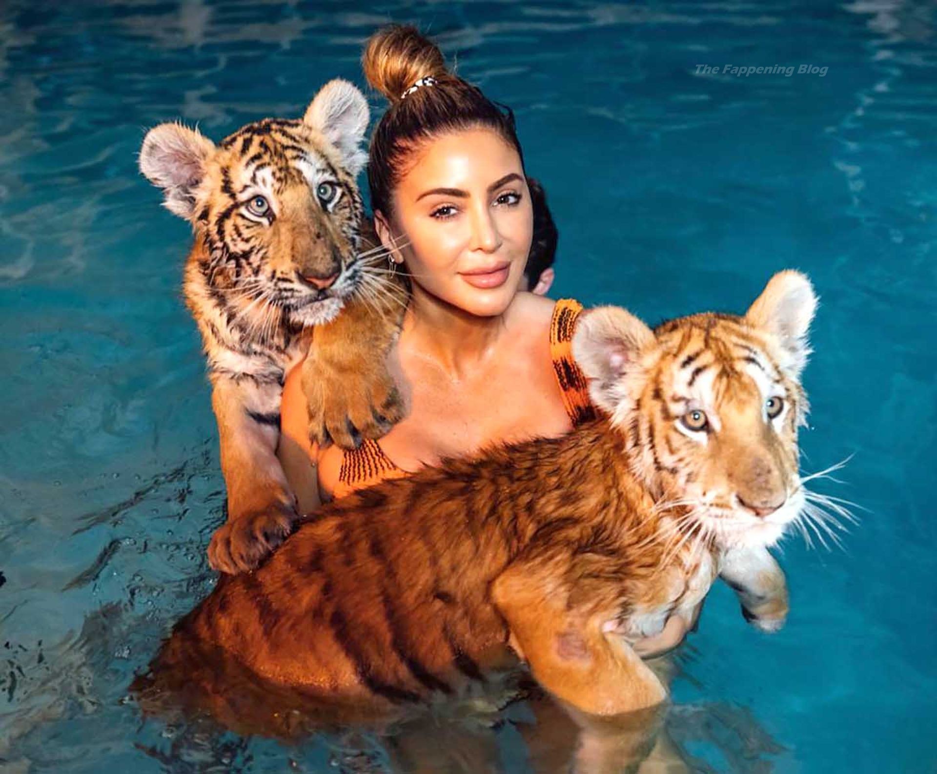 Larsa Pippen Gets Into a Swimming Pool with a Giant Tiger (2 Photos)