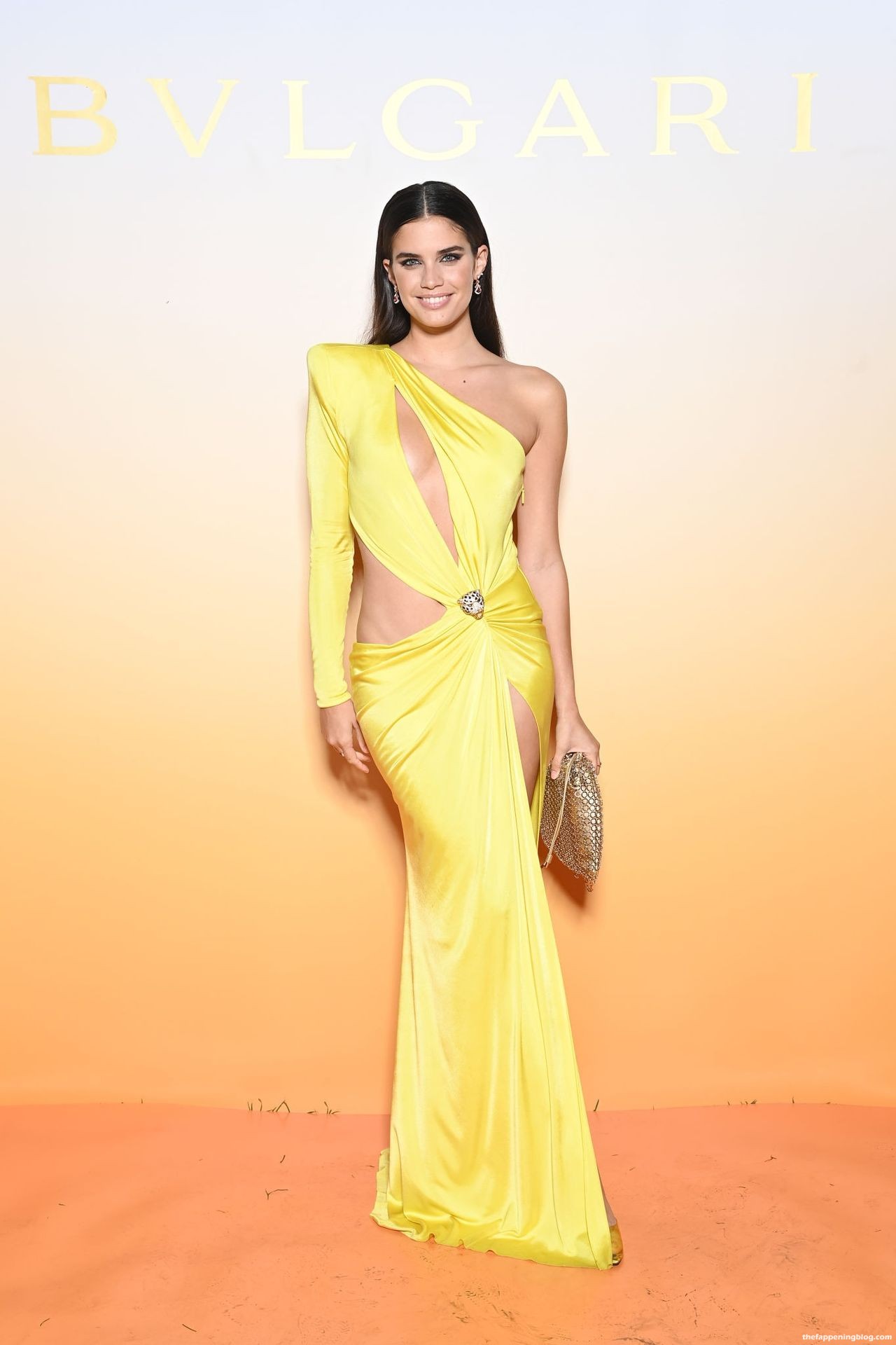 Sara Sampaio Poses in a Glamorous Lemon A-symmetrical Gown at the Bulgari Event (14 Photos)